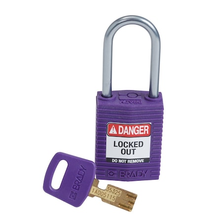 Compact SafeKey Key Retaining Nylon Padlock 1.5in Aluminum Shackle KD Purple 1PK